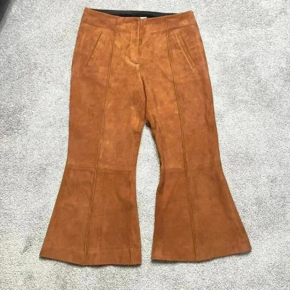 Dorothee Schumacher Suede Pants Flared Cropped Cognac Color XS - Picture 1 of 13